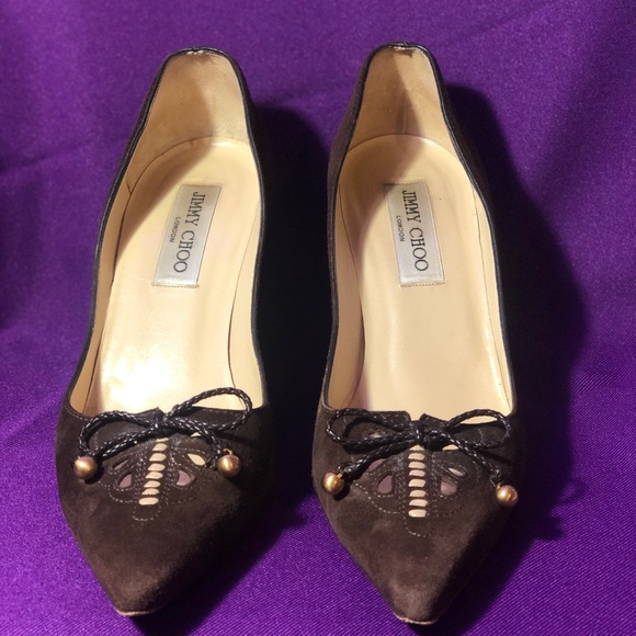 Authentic Jimmy Choo Suede Accent Bow Heels - Picture 2 of 7